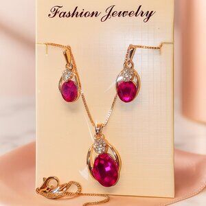 Elegant Violet Crystal & Gold Tone Fashion Jewelry Set